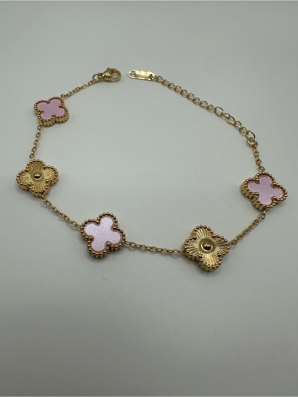 Delicate Pink Clover Gold-Tone Bracelet